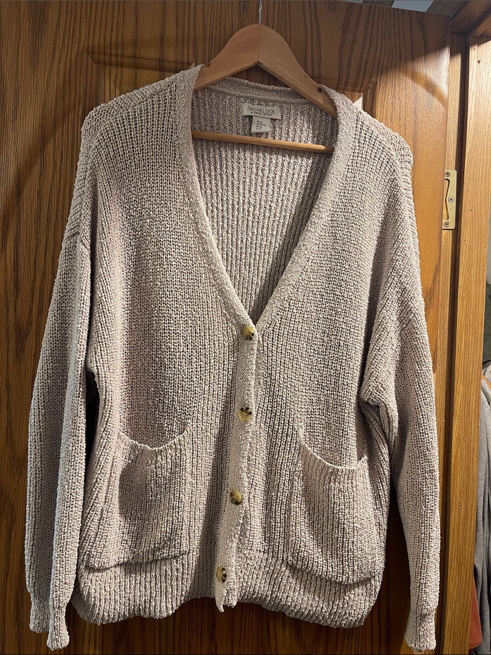 Rachel Zoe Taupe Button-Front Knit Cardigan